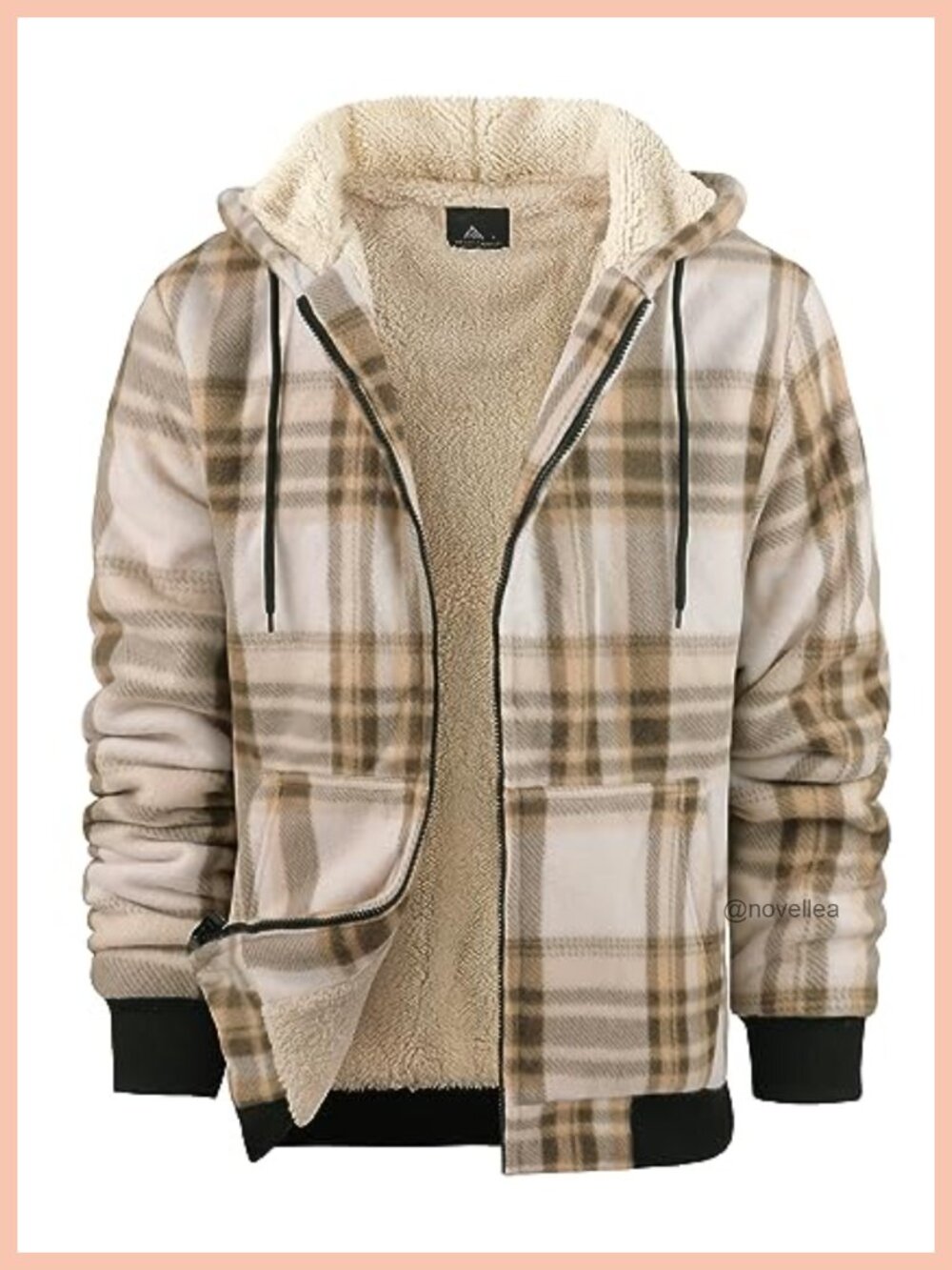 Mens Plaid Hoodie Sherpa Fleece Lined Zip Up Flannel Jacket Warm Winter Coat